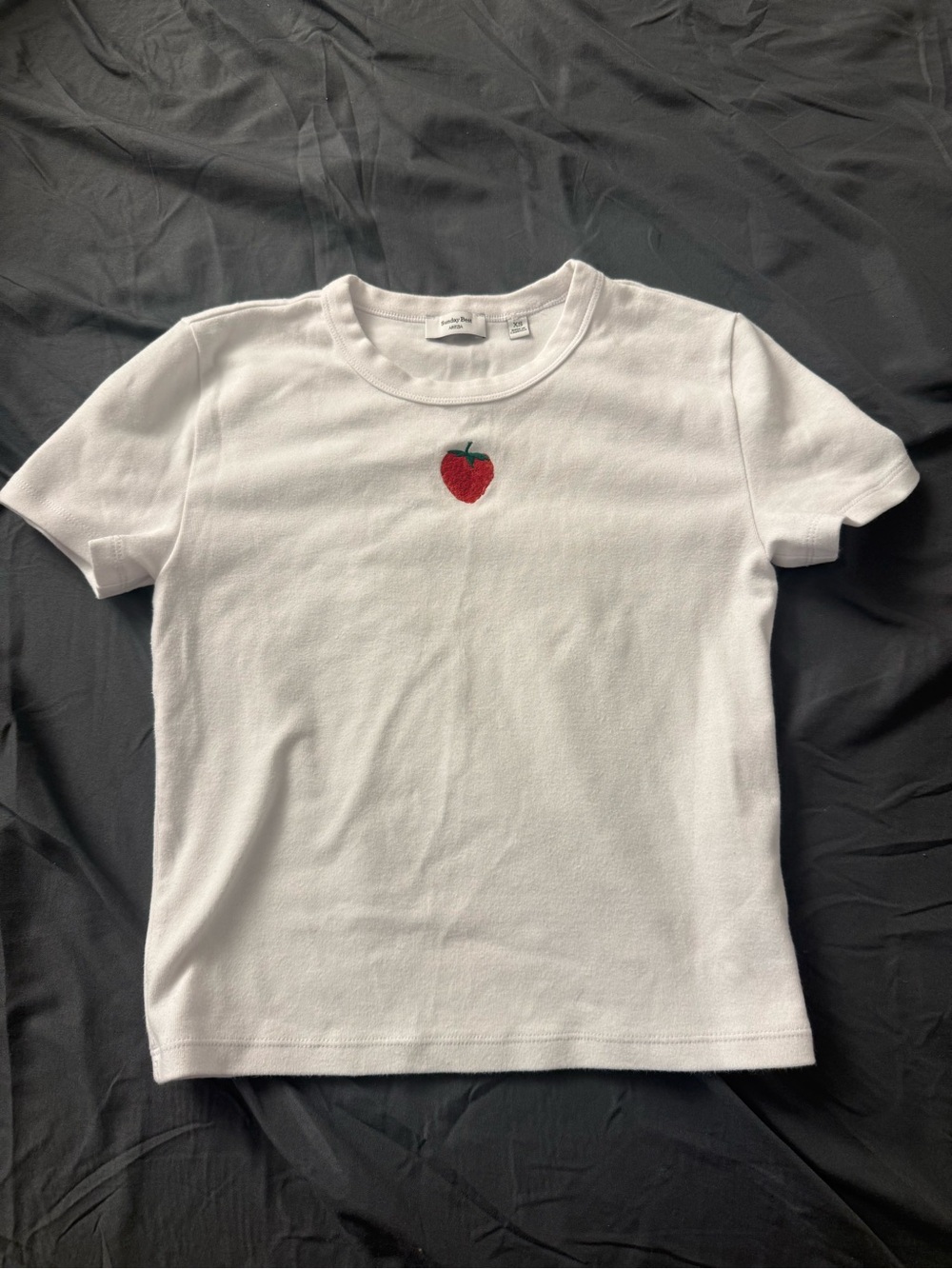 Aritzia Sunday Best Short Sleeve Baby Tee with Strawberry Embroidery